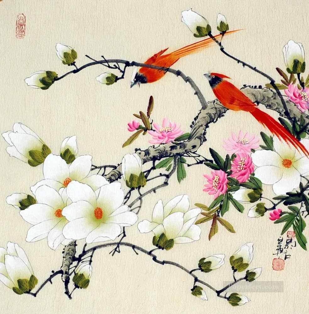 Perroquet de fleur d’oiseau chinois Peintures à l'huile
